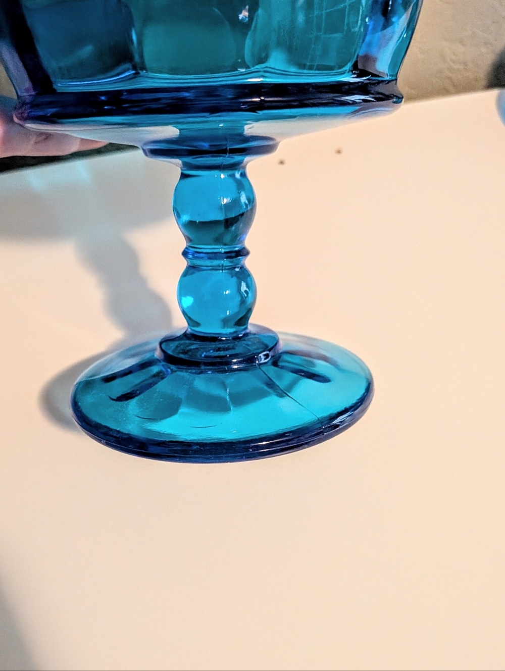 Vintage Imperial Glass Colonial Blue Lace Edge Pedestal Candy Dish With Lid - Picture 7 of 8